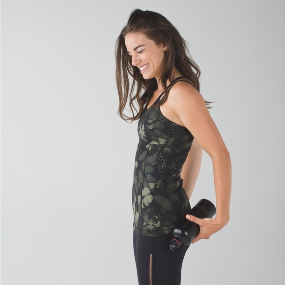 Lululemon Cool Racerback Butterfly Green Black Tank size 6 - Picture 2 of 5